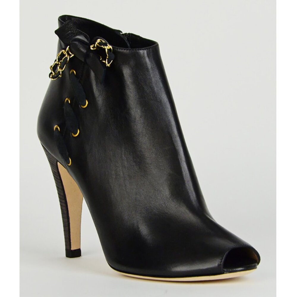 CHLOE ANKLE BOOTS LEATHER CHAIN BOW OPEN TOE LACEUP BOOTIES sz 40.5 10.5